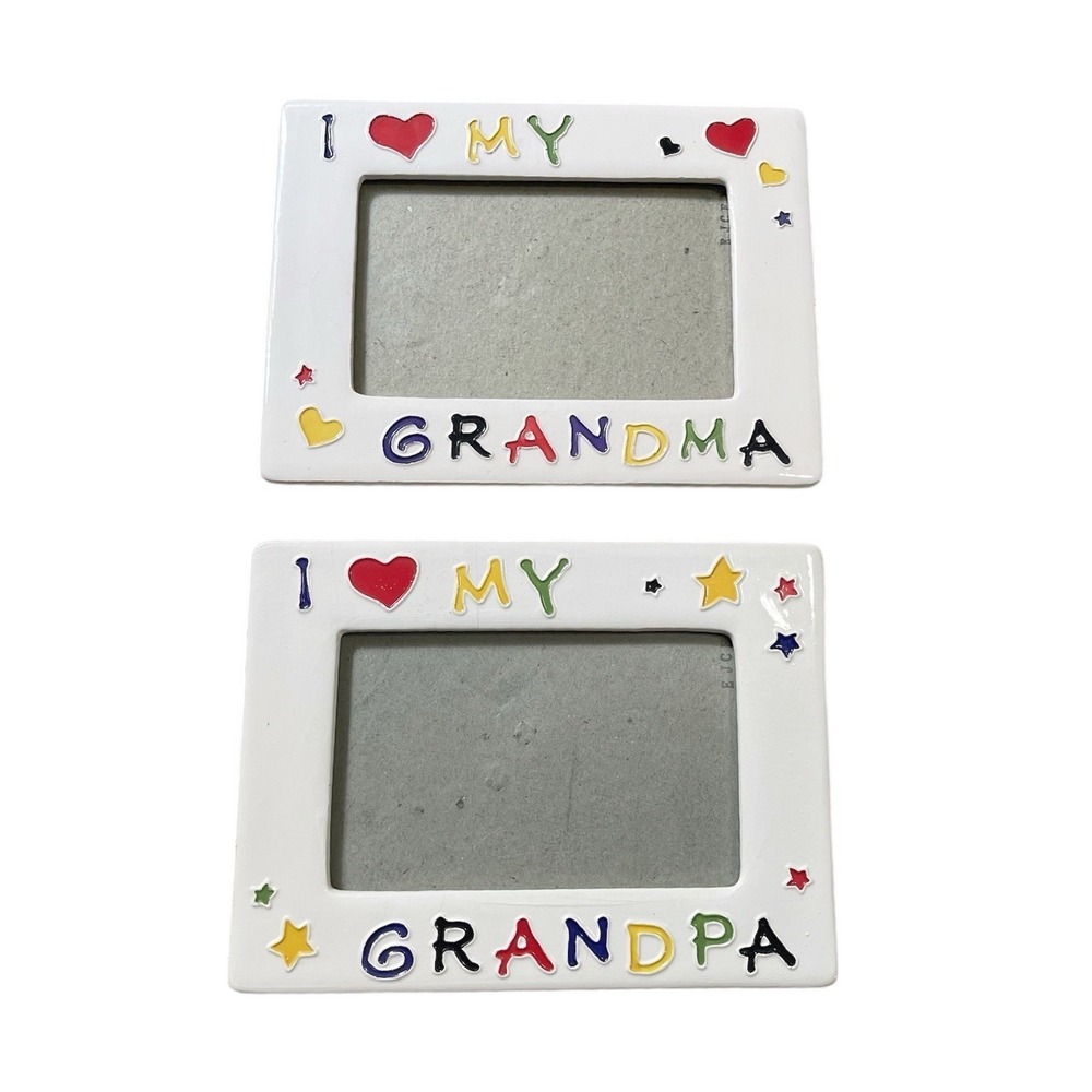 Vtg‎ Set I Love My Grandma Grandpa Colorful Ceramic Crayon Picture Frames Easel